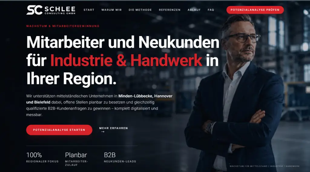 Website von SC Schlee Consulting GmbH – Mitarbeiter und Neukunden für Industrie & Handwerk